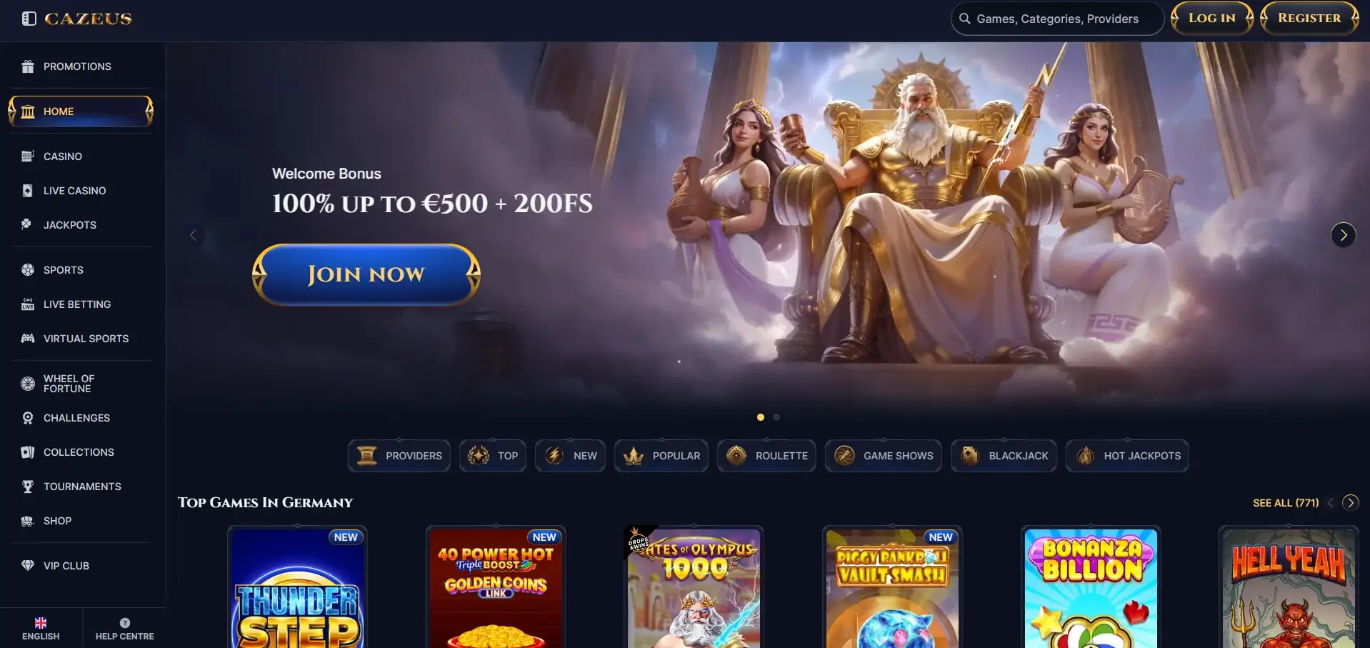 Current Cazeus sportsbook navigation showing sports and live betting sections